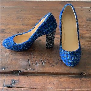JCrew glitter boucle heels